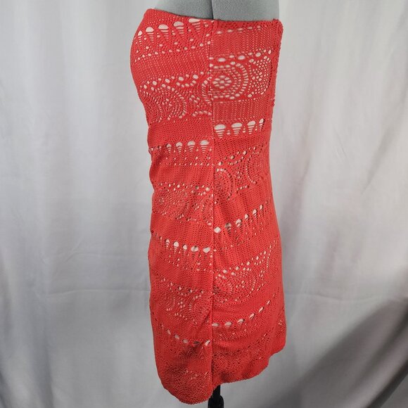 Free People Red Crochet Strapless Dress With Tie Detail Size L - Picture 13 of 16